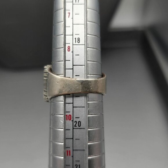 Unisex Sterling Silver & Clear Rhinestone Statement Ring Size 9 Signed M 9.72g - Picture 8 of 11